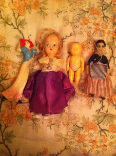 Antique Mixed 4 Piece Lot Vintage Dolls Small Mini Baby Handmade Clothing