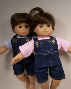 Matching Doll Clothes Overall Shorts w Pink Blue Shirts for Bitty Baby Twins♥