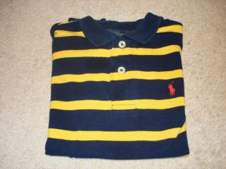 Boy's 5 Ralph Lauren Polo SS Short Sleeve Shirt Navy Blue Yellow Stripe