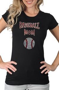 Women's Cute Baseball Mom Red White Rhinestone 3D Jeweled Sports Team T Shirt