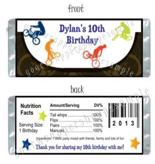 Personalized BMX Bikes Birthday Party Large Candy Wrappers Favors Supplies