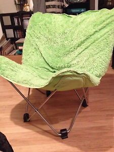 Mac Sport Lime Green Shag Plush Butterfly Folding Chair Retro Dorm Teens Gaming