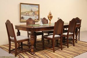Art Deco Antique 1935 Dining Set 6 Chairs Table with 3 Leaves