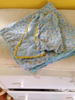 Handmade Baby Blanket and Burp Clothes Blue Yellow Stars