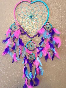 Dream Catcher Tri 3 Color New Heart Shape Feathers Wall Hanging Dreamcatcher 24"
