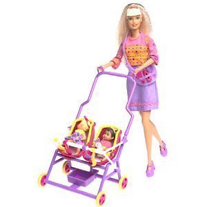 Mattel Happy Family Barbie Twin Baby Krissy Doll Double Stroller Stroll Play Lot