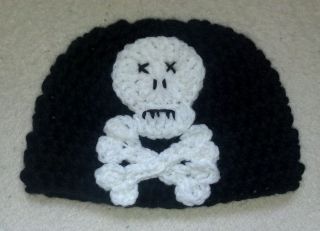 Handmade Crochet Baby Boy Skull and Crossbones Beanie Newborn
