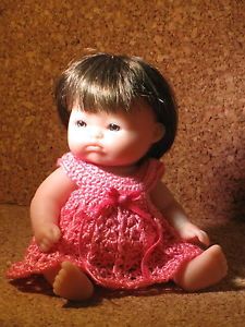 OOAK Berenguer 5" Baby Girl Brown Doll Hair Wig Gray Eyes Crochet Thread Clothes