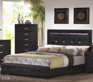 New Dylan King Size Black Finish Wood Tufted Faux Leather Low Profile Bed