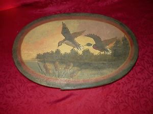 Nice Oval Painted Wooden Box with Ducks Duck Decoys Hunting Fishing Room Decor