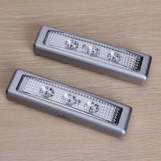 2X White 3 LED Bedside Push Touch Night Light Lamp Battery Stick on Wall