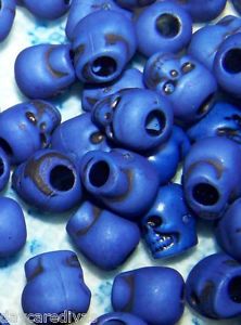 Hand Dyed 20 DK Blue Skull Beads Halloween Pirate Party Supplies Decor Jewerly
