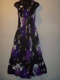 Dress Fits XL 1x 2X 3X Plus Black Purple Floral Sundress Baby Doll Style Maxi W1