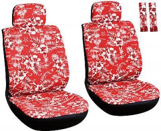8 Piece Hawaiian Red Front Car Seat Cover Set Bucket Chairs with Belt Pads