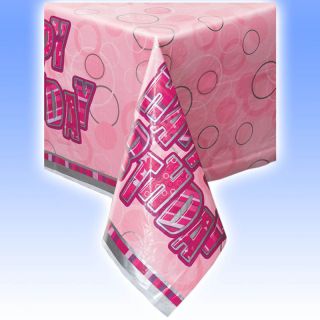 54"x84" Happy Birthday Pink Glitz Plastic Table Cover