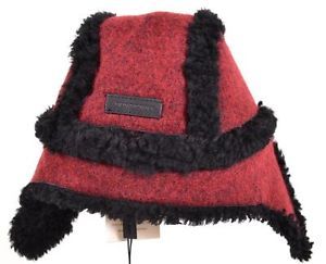 New Burberry Children's Red Shearling Fur Wool Aviator Ear Muff Winter Hat S