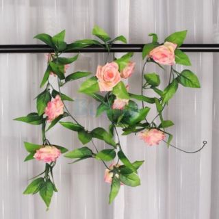 2X Artificial Rose Garland Silk Flower Vine Ivy Wedding Home Garden Decor 2 4M