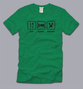 Eat Sleep Minecraft T Shirt Creeper Cool Gaming Funny nerdy Gamer PC Cool Tee