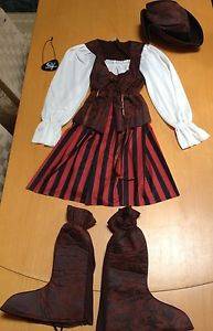 Girl's Halloween Pirate Costume w Eye Patch Hat "Boots" Size 12 14