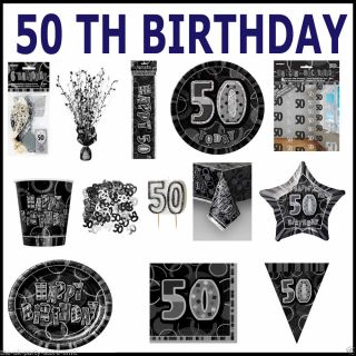 Black Silver 50th Birthday Party Items Balloons Banners Napkins Cups More