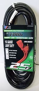 25' 16 Gauge Light Duty Black Indoor Outdoor Extension Cord