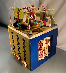 Battat Zany Zoo Wooden Educational Activity Play Cube Hand Made Wood Toy Box