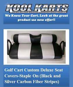 Yamaha Drive Golf Cart Custom Seat Covers Staple on Black Silver CF Stripes