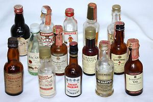 Mini Whiskey Liquor Bottles Lot of 14 Vtg Carstairs Canada Spain Empty