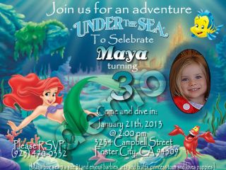 Princess Ariel Under The Sea Photo Custom Birthday Party Invitation Personalized