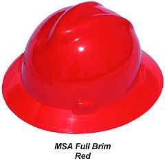 New MSA Full Brim V Guard Hard Hat with Ratchet Suspension Red Color