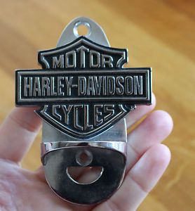 Harley Davidson Badge Chrome Wall Fixed Bar Bottle Opener
