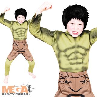 Kids' Hulk Deluxe Boys Superhero Muscle Fancy Dress Costume Wig Child Age 3 10