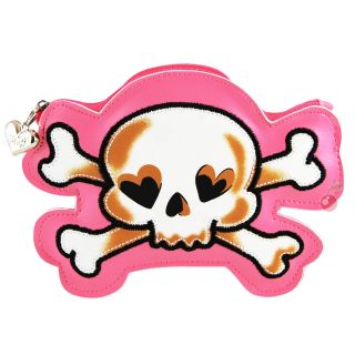 Fluff Skull Bones Pink Coin Purse Punk Gothic Rockabilly Retro Cute