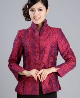 Chinese Women's Silk Embroidery Jacket Coat Burgundy Sz M L XL XXL XXXL
