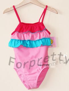 Girls Pink Ruffle Layered Swimsuit Swimwear Costume Tankini Sz 3 4 Yhym