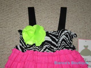 New "Neon Zebra Flower" Dress Girls Clothes 9M Spring Summer Baby Outfit 2 PC