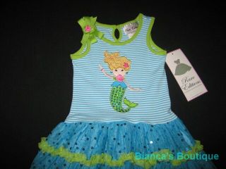 New "Aqua Mermaid" Tutu Dress Girls Clothes 3T Spring Summer Boutique Toddler