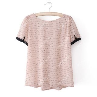 New Womens Fashion Doll Collar Line Sweet Print Short Sleeve Fancy Shirt B2526