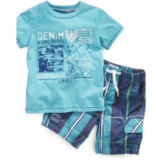 Guess Designer Baby Boy Clothes 2 Piece Set Top Shorts Blue 12 18 24 Months