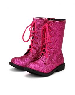 Jelly Bean Pemini New Glitter Lace Up Military Combat Boot Toddler Girl