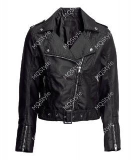New Womens European Fashion PU Leather Zip Splice Lapel Blazer Jacket Coat B2911