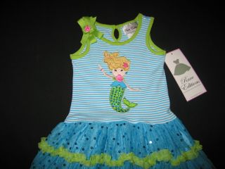New "Aqua Mermaid" Tutu Dress Girls Clothes 3T Spring Summer Boutique Toddler