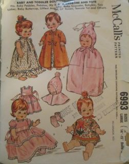 Vintage 1960's Baby Doll Clothes Pattern McCall's 6993 Babykin Baby Pebbles