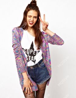 Womens Girls Fashion Loose Colorful Cardigan Long Sleeve Sweaters B2919