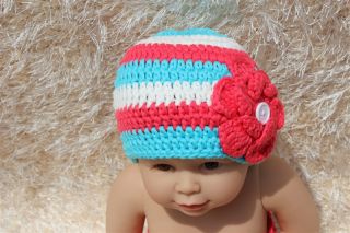 New Cotton Handmade Baby Girl Flower Knit Hat Newborn Baby Photo Prop 0 1Year