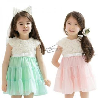 Girls Princess Rose Lace Bow Summer Chiffon Party Dress Kids Baby Clothes 2T 6