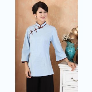 White Blue Purple Chinese Women's Cotton Tops Shirt Blouse Sz M L XL 2XL 3XL