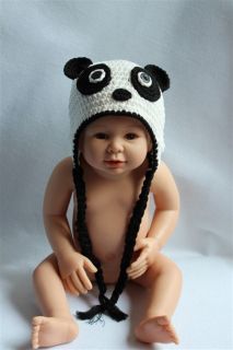 New Handmade Knit Crochet White Black Panda Baby Hats Shoes Newborn Photo Prop