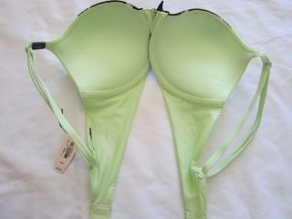 Victoria's Secret Very Sexy Push Up Lime Green Black Lace Bra 34C $52