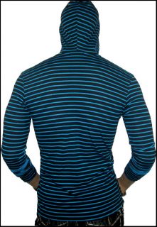 Oldies Black Blue Long Sleeve Hooded Button Neck Shirt